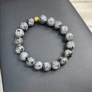 Larvikite (Black Laboradite) Bracelet with Gold Accent